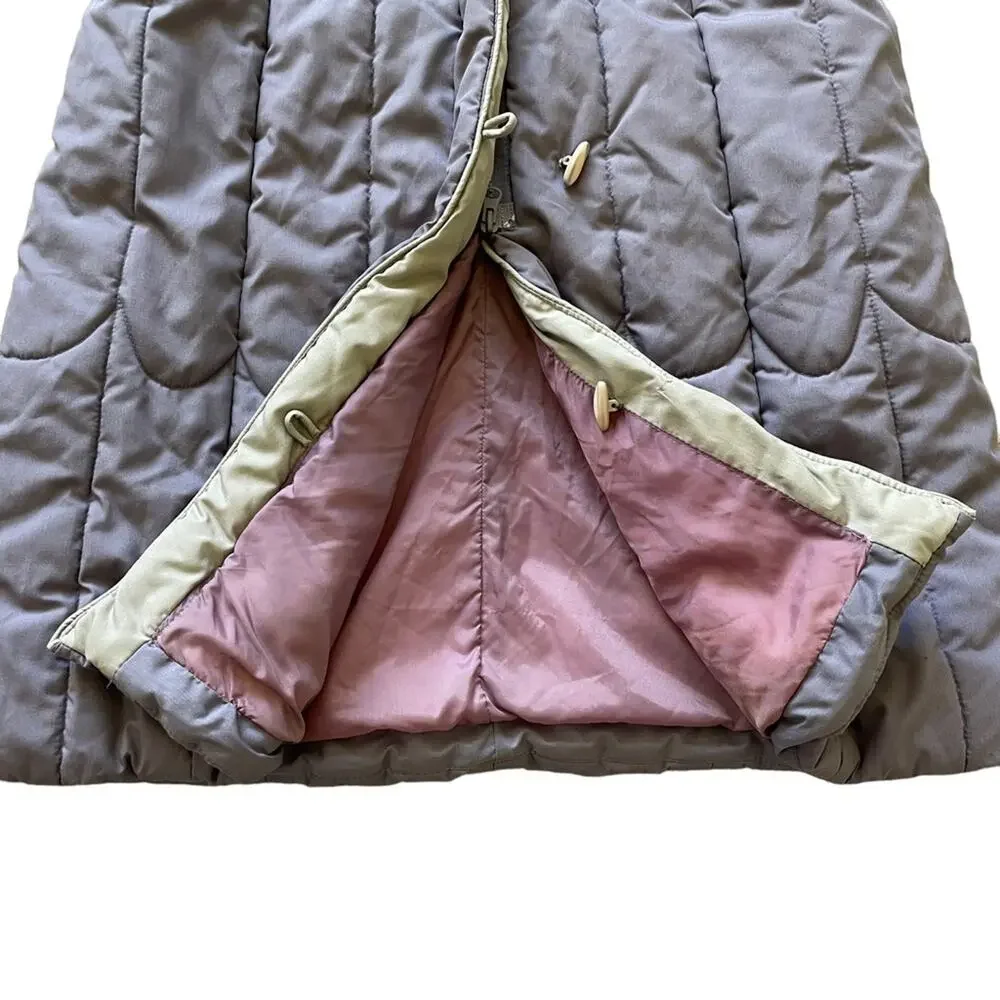 Vintage 80s Purple Puffer Jacket Long Coat Toggle Buttons Stranger Things 7/8